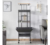 Yaheetech Black Metal Bird Cage With Playtop And Casters