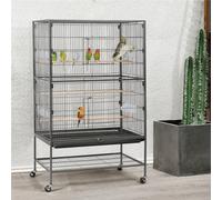 Yaheetech Black Metal Rolling Bird Cage With 3 Perches & 4 Feeders & Storage Shelf