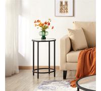 Yaheetech Black Metal Round Accent Table With Glass Top