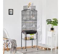 Yaheetech Black Open Top Metal Bird Cage Large Rolling Parrot Cage W/ Slide-Out Tray