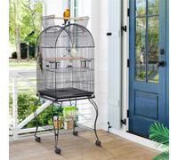 Yaheetech Black Open Top Metal Bird Cage Rolling Parrot Cage W/ Stand