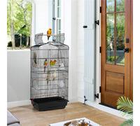 Yaheetech Black Open Top Metal Birdcage Parrot Cage With Slide-Out Tray And Four Feeders