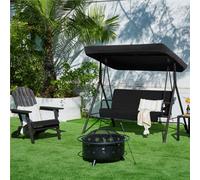 Yaheetech Black Outdoor 3 Seat Swing Chair With Adjustable Canopy And Removable Pad