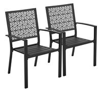Yaheetech Black Outdoor Dining Chairs Set of 2 with Armrests and Backrest, All Weather Steel Bistro Chairs with Heavy-Duty Metal Frame for Garden, Lawn, Porch, Backyard Pool