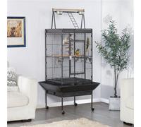 Yaheetech Black Play Top Metal Rolling Bird Cage W/ Industrial Wheels