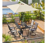 Yaheetech Black Rectangle Patio Outdoor Dining Bistro Table With Umbrella Hole