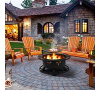 Yaheetech Black Round Wood Burning Fire Pit With Poker & Swivel