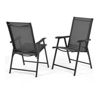Yaheetech Black Set Of 2 Outdoor Texteline Folding Dining Chairs With Backrest/ Armrests