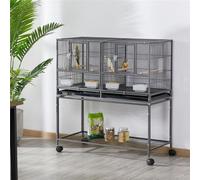 Yaheetech Black Stackable Wide Bird Cage Divided Breeder Cage With Rolling Stand