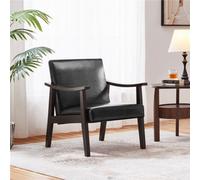 Yaheetech Black Upholstered Faux Leather Armchair With Wood Legs