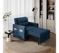 Yaheetech Blue 3-In-1 Convertible Sleeper Chair Bed With Adjustable Backrest And Back Pillow