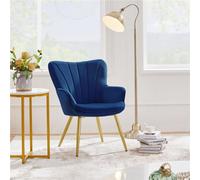 Yaheetech Blue Upholstered Velvet Armchair With Wing Side