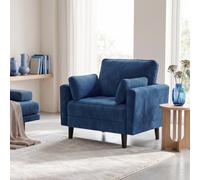 Yaheetech Blue Velvet Oversized Ergonomic High Back Tub Lounge Armchair, Side Storage Pockets & 2 Throw Pillows