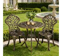 Yaheetech Bronze 3 Piece Patio Bistro Set, 2 Seater Metal Garden Table & Chairs Bistro Coffee Table Set, Balcony Outdoor