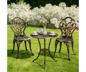 Yaheetech Bronze 3 Piece Patio Bistro Table Set With Umbrella Hole Floral Design