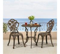 Yaheetech Bronze 3 Piece Patio Bistro Table Set With Umbrella Hole Rose Design