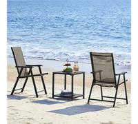 Yaheetech Brown Set Of 2 Outdoor Texteline Folding Dining Chairs With Backrest And Armrests