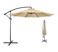 Yaheetech Cantilever Parasol Umbrella 3m Outdoor Sun Shade Banana Hanging Parasol Beach Umbrella with Crank Handle & Cross Base & Ribs Tan