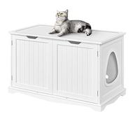 Yaheetech Cat Litter Box Enclosure, Wooden Pet Washroom With Storage, Hidden Box Furniture, White Cat Litter Cabinet, 95 × 53.5 × 58 cm