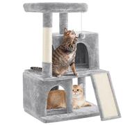 Yaheetech Cat Tree, 106cm Multilevel Cat Tower with Double Condo Scratching Post Dangling Ball for Small/Medium Kittens Pets, Pet Furniture House Light Grey