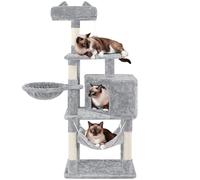 Yaheetech Cat Tree, 138.5cm Multilevel Cats Tower with Luxury Spacious Cat Condo,Pet-ear shaped Perch, Cozy Hammock and Scratching Posts for Indoor Kittens, Light Grey