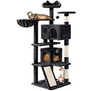 Yaheetech Cat Tree, 144.5cm Multi-level Cats Climbing Tower w/Sisal Scratching Posts/2 Condos＆Dangling Balls,Kitten Activity Centre Pet Play House, Black