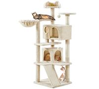 Yaheetech Cat Tree, 144.5cm Multi-level Cats Climbing Tower w/Sisal Scratching Posts/2 Condos＆Dangling Balls,Kitten Activity Centre Pet Play House, Beige