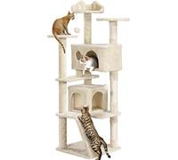 Yaheetech Cat Tree, 158cm Cat Tower with Scratching Post, 2 House and Dangling Balls Pet Furniture for Indoor Kittens, Beige