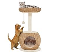Yaheetech Cat Tree, 75cm Rattan Cat Tower with Luxury Rattan Weaving Cat Condo, Large Top Perch with Replaceable Cushion, Cat Scratching Post for Indoor Kitten, Beige