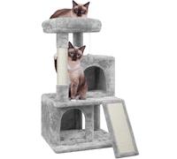 Yaheetech Cat Tree, 92cm Multilevel Cat Tower with Double Condo Scratching Post Dangling Ball for Small/Medium Kittens Pets, Pet Furniture House Light Grey