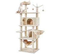 Yaheetech Cat Tree for Indoor Kittys, Large Scratching Post Play Tower Multi-Level Condo Play House Climbing Tree with 3 Removable Teaser Sticks, Hammock, Basket, Pet Furniture Beige