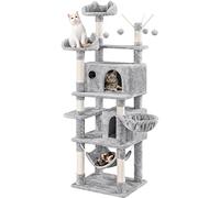 Yaheetech Cat Tree for Indoor Kittys, Large Scratching Post Play Tower Multi-Level Condo Play House Climbing Tree with 3 Removable Teaser Sticks, Hammock, Basket, Pet Furniture Light Gray