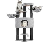 Yaheetech Cat Tree for Large Cats, 160cm Heavy-Duty Multilevel Cat Tower with Thick Scratching Posts, Spacious Top Perch, 2 Self-Groomers and Replaceable Dangling Ball,Light Gray/Black