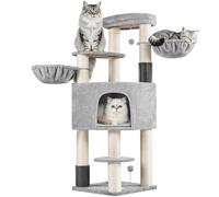 Yaheetech Cat Tree for Large Cats, 160cm Heavy-Duty Multilevel Cat Tower with Thick Scratching Posts, Spacious Top Perch, 2 Self-Groomers and Replaceable Dangling Ball,Light Gray/Beige
