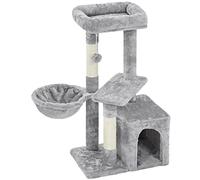 Yaheetech Cat Tree Tower, Kitten Condos Play House Cat Activity Centre with Sisal Scratching Posts Plush Perch Spacious Cave Basket, 85cm Light Grey