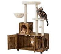 Yaheetech Cat Tree Tower with Litter Box Enclosure, All-in-one Cat Furniture Hidden Kitty Washroom Wooden Kitten House w/Condo, Scratching Posts, Perch Platform,80L x 45W x 134.5H cm