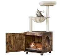 Yaheetech Cat Tree with Litter Box Enclosure, Modern Cat Tower Hidden Cat Washroom with Cat Condo, All-in-one Indoor Cat Furniture with Scratching Posts, Perch, Basket