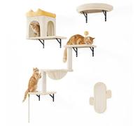 Yaheetech Cat Wall Furniture Set, 4 in 1 Wall-Mounted Cat Shelves with Cats Scratching Posts and Perches, Condos House, Baskets, Cat Tree for Indoor Kittens, Cat Climbing Frame Set, Beige
