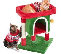 Yaheetech Christmas Themed Cat Tree Tower for Kitten Cats, Pet Standing House with Sisal-Covered Top Platform Spacious Condo Detachable Dangling Ball, Pet Activity Center, Red/Green