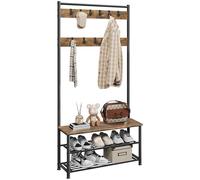 Yaheetech Coat Rack, Industrial Hall Tree Coat Stand with Shoe Bench, 3-in-1 Coat and Shoe Rack Storage for Hallway, Entryway, 33.5x85.5x184.5 cm, Rustic Brown