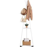 Yaheetech Coat Stand with 2 Shelves and 6 Hooks, Industrial Freestanding Coat Rack for Clothes, Hats, Bags, Metal Coat Tree for Hallway, Entrance, Living Room, Bedroom, White