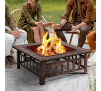 Abician Outdoor Square Fire Pit Metal Stove Brazier with Cover Poke for Barbecue Heating Copper, Brown
