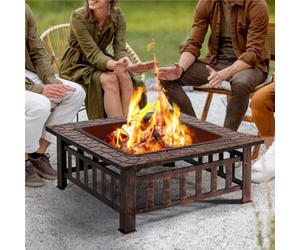 Yaheetech Copper Outdoor Metal Square Fire Pit With Cover & Poker