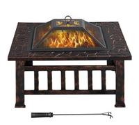 Square Metal Fire Pit with Cover and Poker - Copper