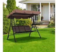 Yaheetech Dark Brown 3-Seat Outdoor Patio Swing Chair With Adjustable Canopy