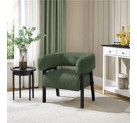Yaheetech Dark Green Upholstered Corduroy Barrel Accent Chair With Solid Wood Legs