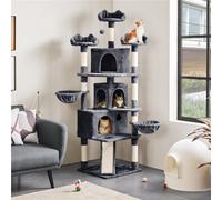 Yaheetech Dark Grey 194Cm Large Cat Tree Tower With 3 Condos, 3 Perches, Dangling Ball