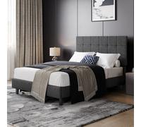 Yaheetech Dark Grey 4Ft6 Double Upholstered Bed Frame With Square Tufted Adjustable Headboard And Wooden Slats Support