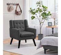 Yaheetech Dark Grey Button Tufted Accent Chair With Solid Wood Legs