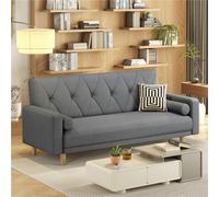 Yaheetech Dark Grey Button-Tufted Fabric 3-Seater Convertible Sofa Bed With 2 Bolster Pillows